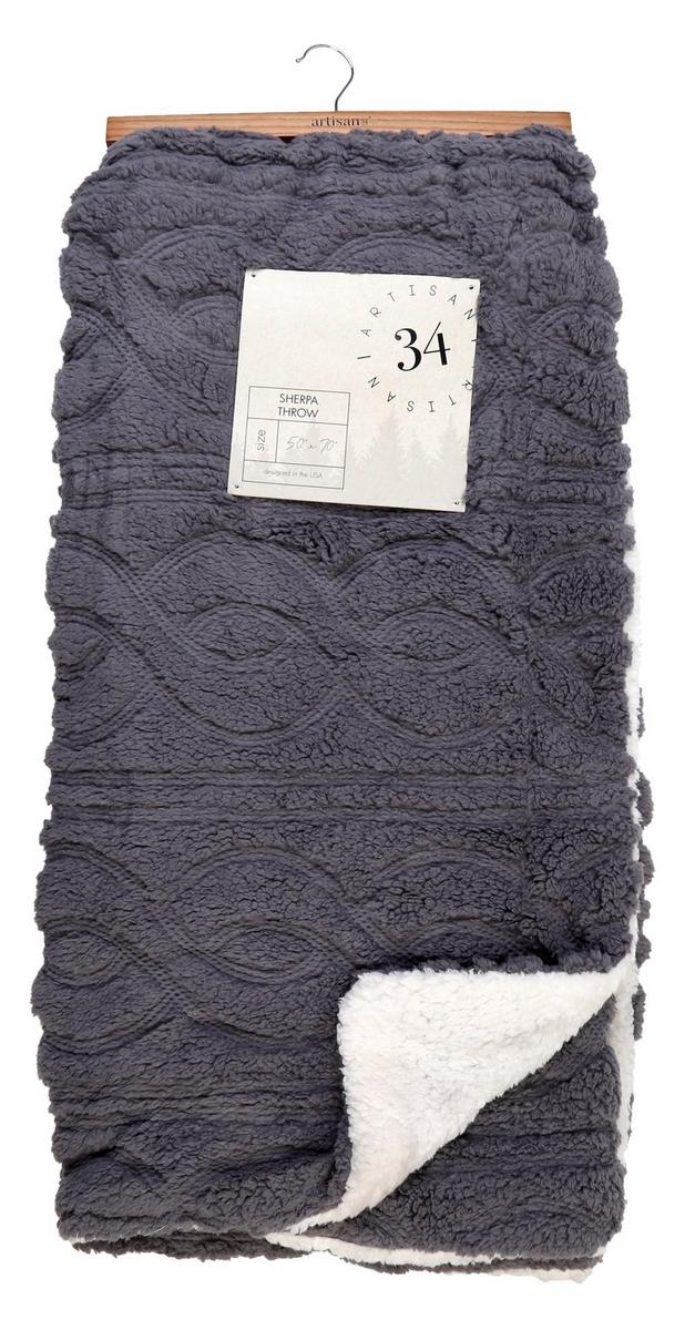 50x70 Decorative Sherpa Throw Blanket Grey Burkes Outlet