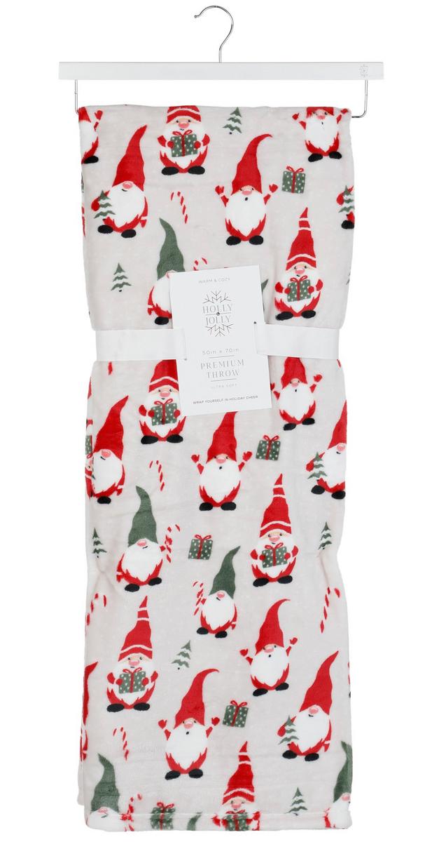 50x70 Santa Gnomes Velvet Plush Throw Blanket Multi Burkes Outlet