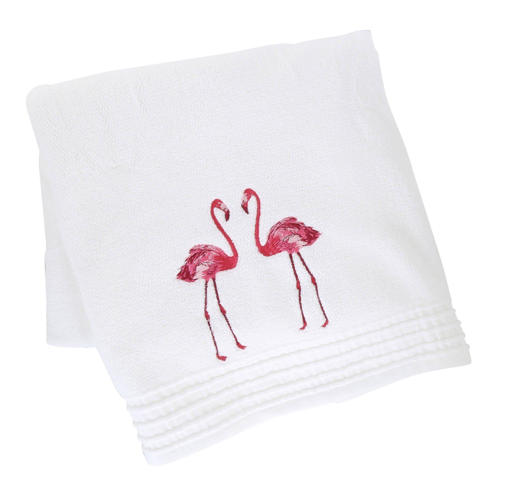 Flamingo Cotton Bath Towel - White | Burkes Outlet