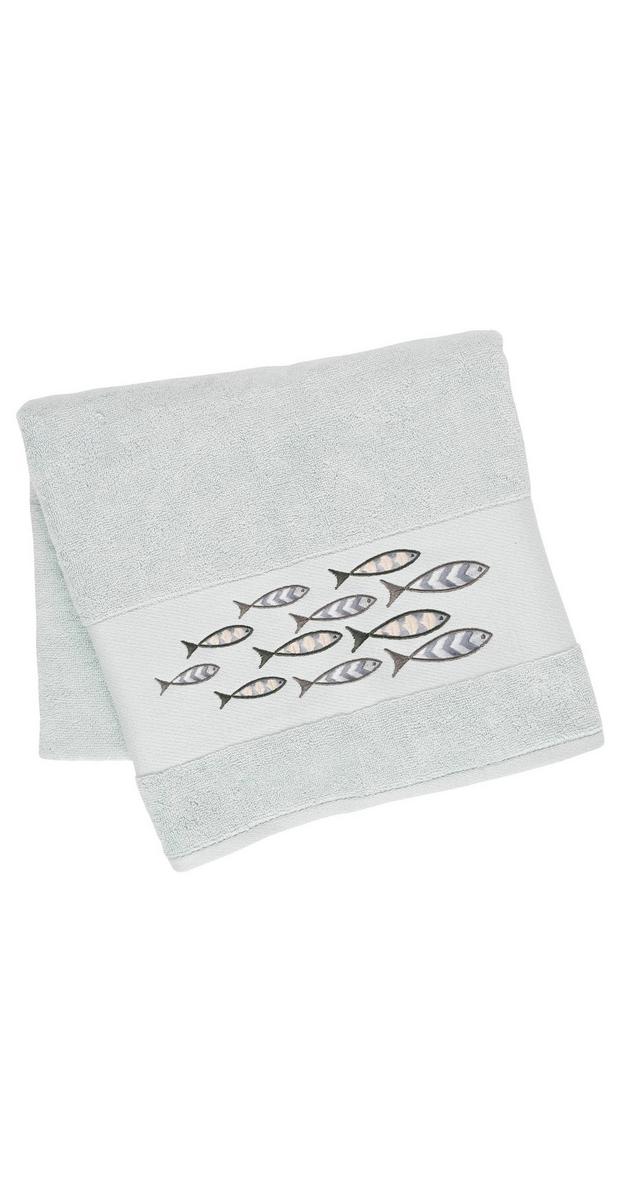 Embroidered Fish Bath Towel Aqua Burkes Outlet