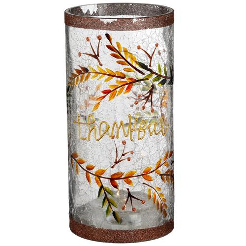 10 Thankful Fall Leaves Crackle Glass Led Vase Burkes Outlet