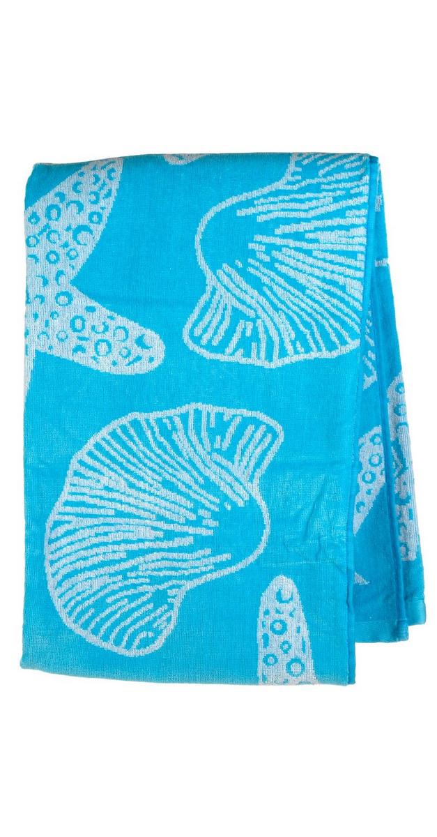 36x70 Seashell & Starfish Velour Beach Towel - Light Blue | Burkes Outlet
