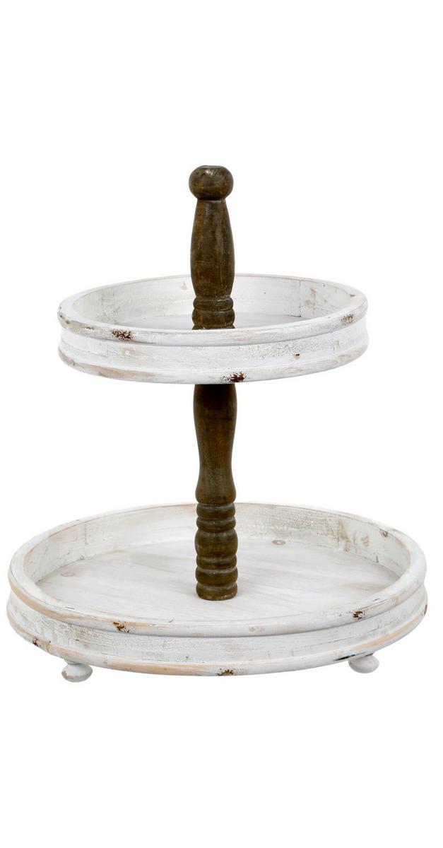 19" Wooden 2 Tiered Serving Tray White Burkes Outlet