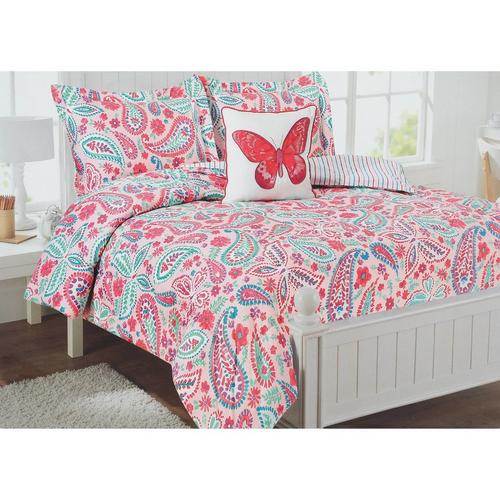 Twin Paisley 3 Pc Comforter Set Pink Multi Burkes Outlet