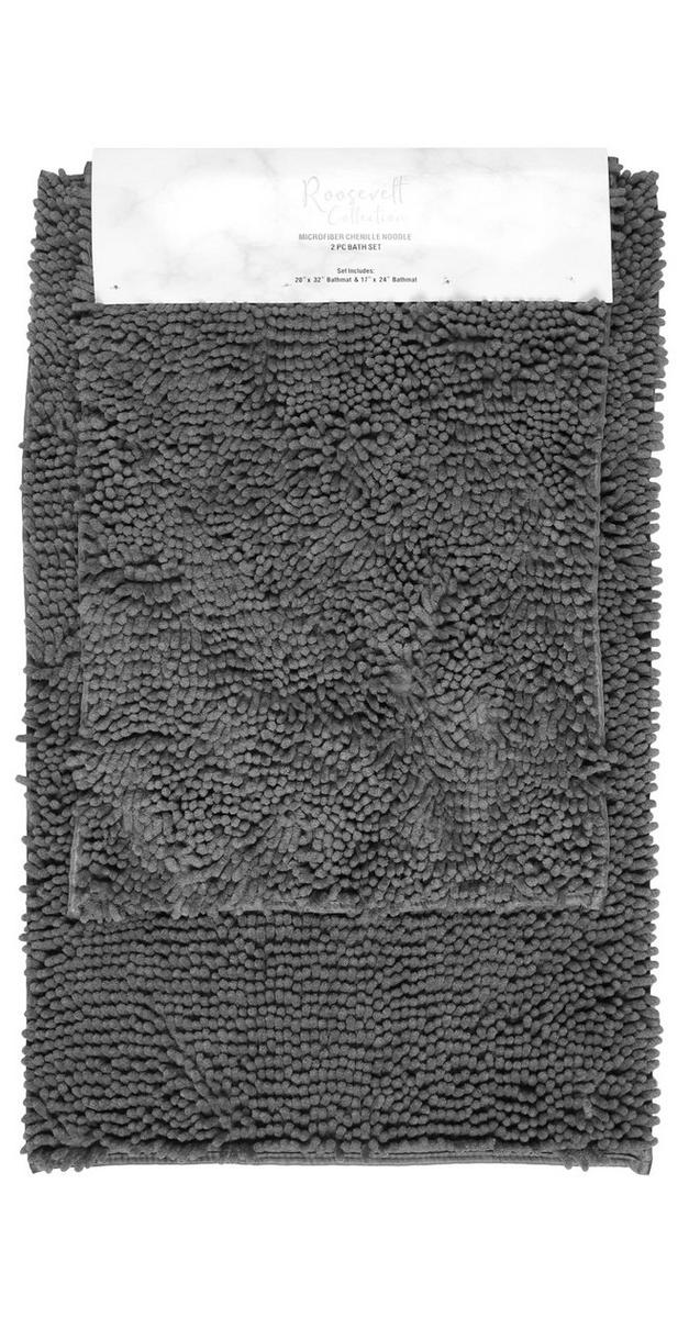 2 Pc Chenille Noodle Bath Rugs - Grey | Burkes Outlet