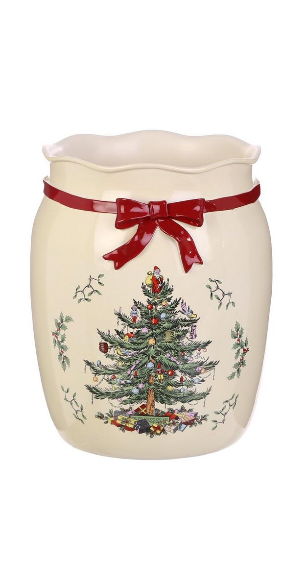 10" Spode Christmas Tree Waste Basket Multi Burkes Outlet