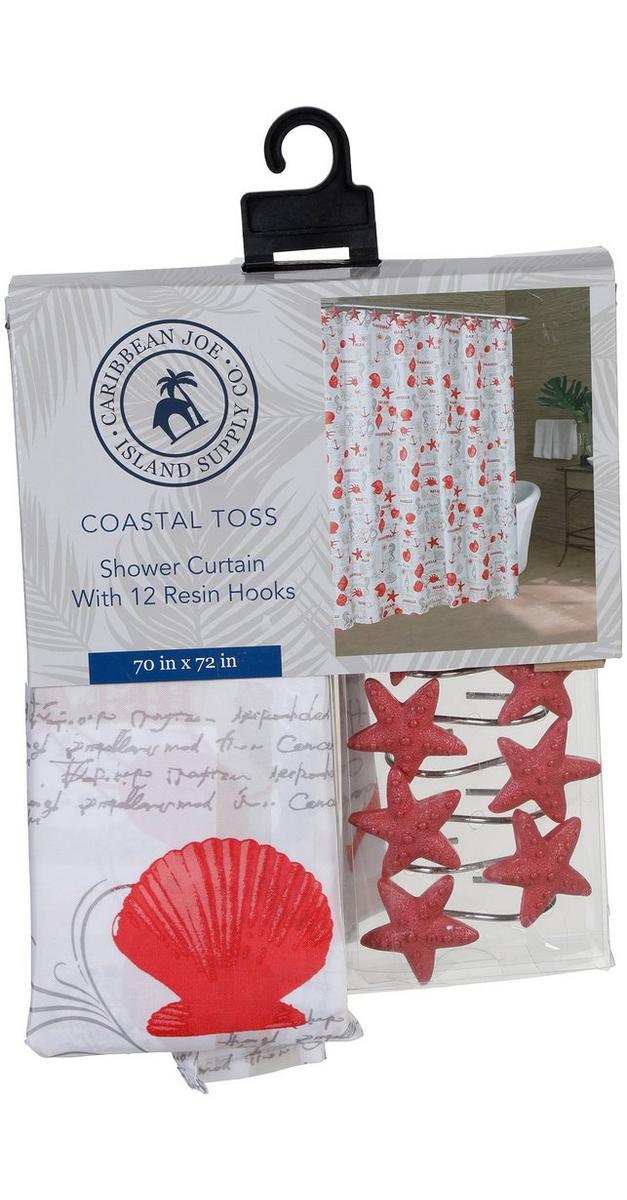 13 Pc Coastal Starfish Shower Curtain & Hooks Multi Burkes Outlet