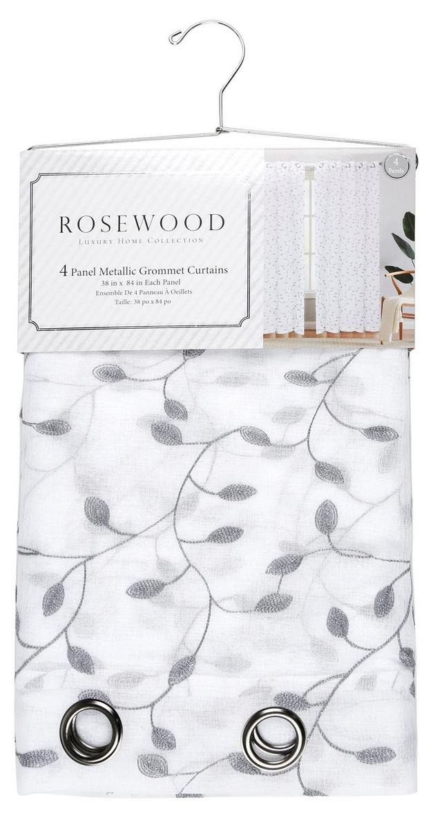 4 Pk Metallic Embroidered Leaf Curtains White Burkes Outlet