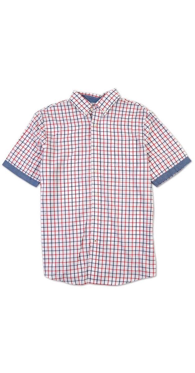 Men's Plaid Print Button Up Shirt - White | Burkes Outlet