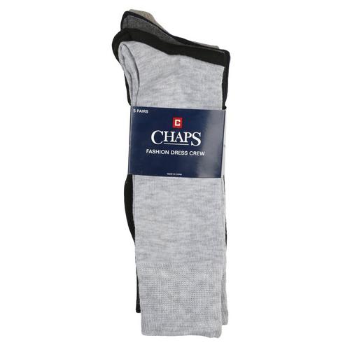 6 Pack Chaps Mens Solid Casual Crew Socks with Accented Brand