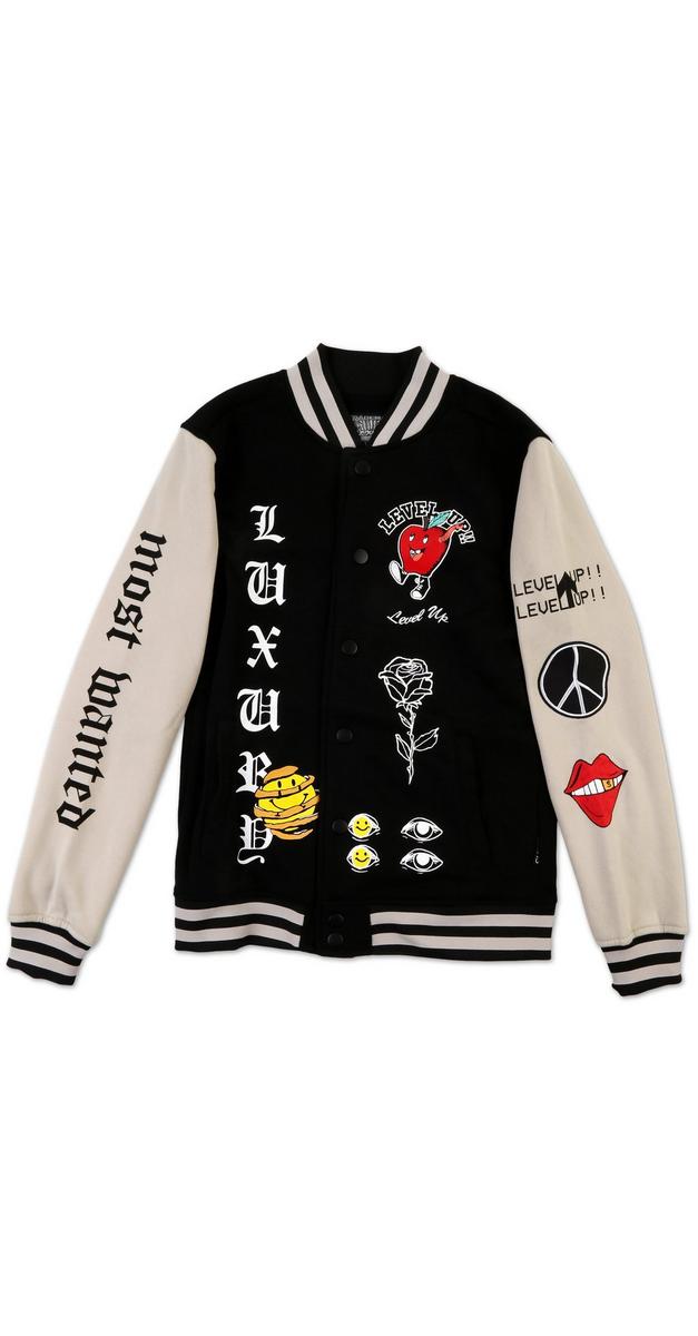 Men's Letterman Graphic Jacket Black Burkes Outlet