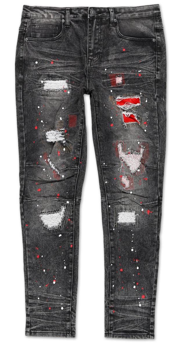 Men's Distressed Paint Splatter Jeans - Black | Burkes Outlet