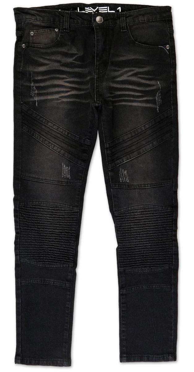 Men's Skinny Fit Distressed Moto Jeans Black Burkes Outlet