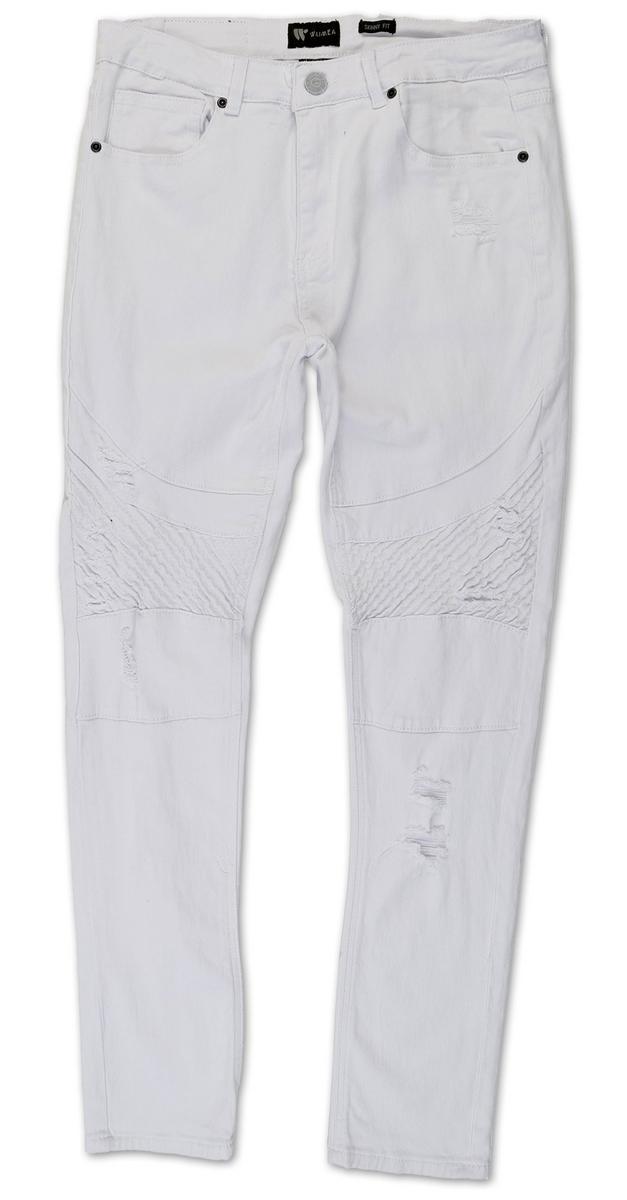 Men's Skinny Fit Moto Jeans - White | Burkes Outlet