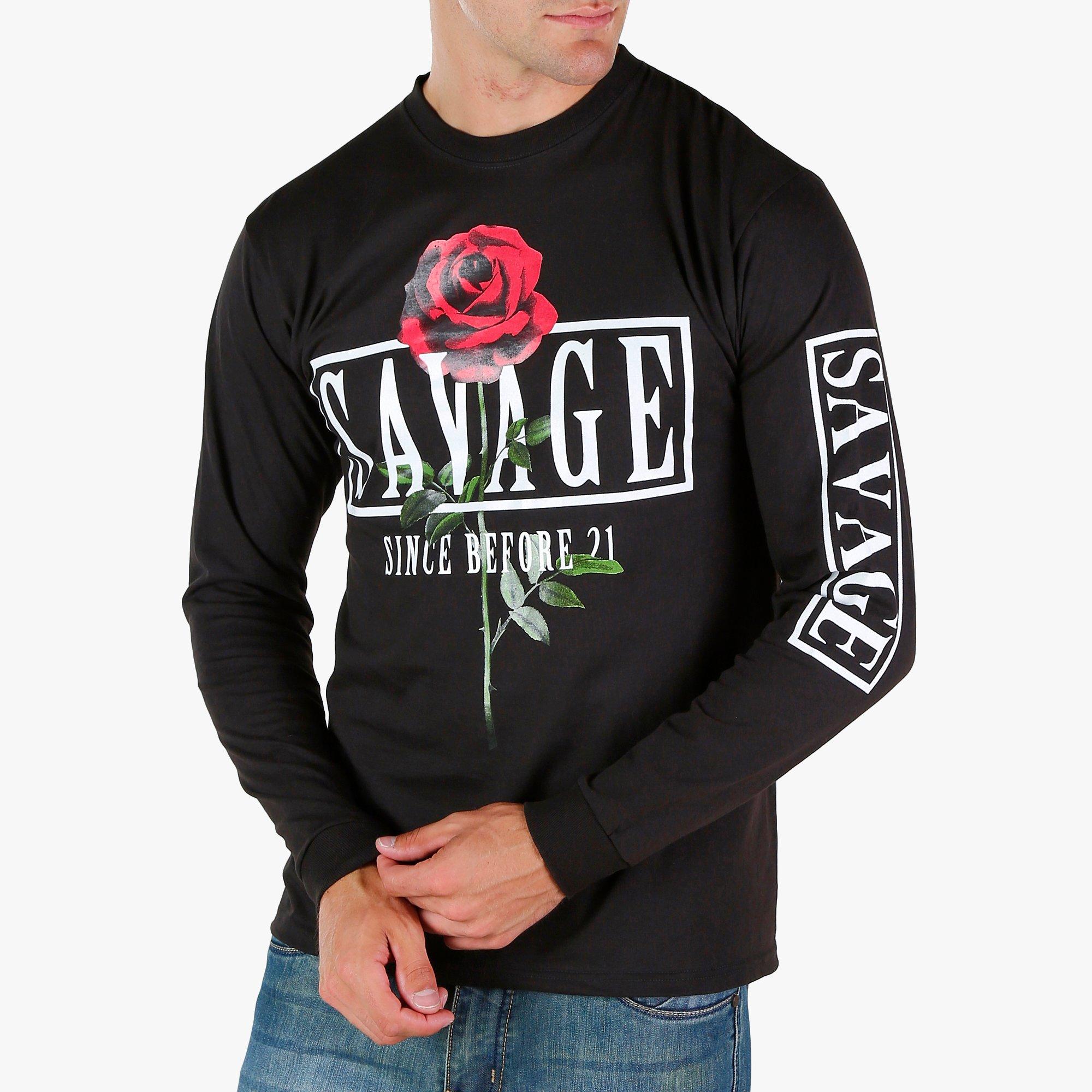 black long sleeve shirt with red roses