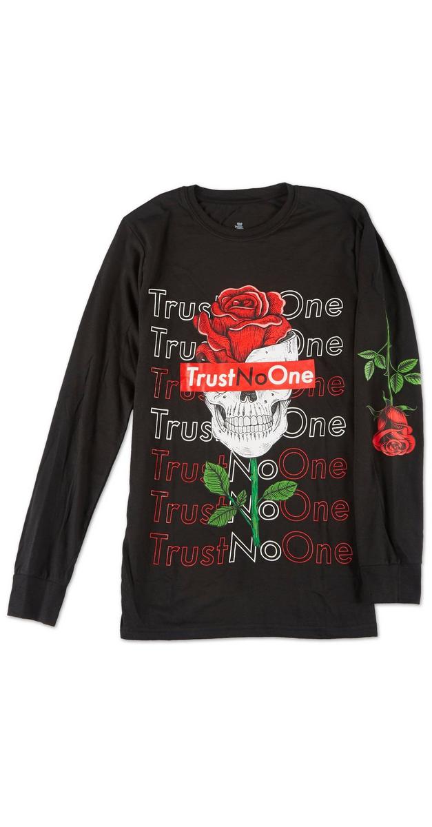 Men's Trust No One Skull Graphic Long Sleeve - Black | Burkes Outlet