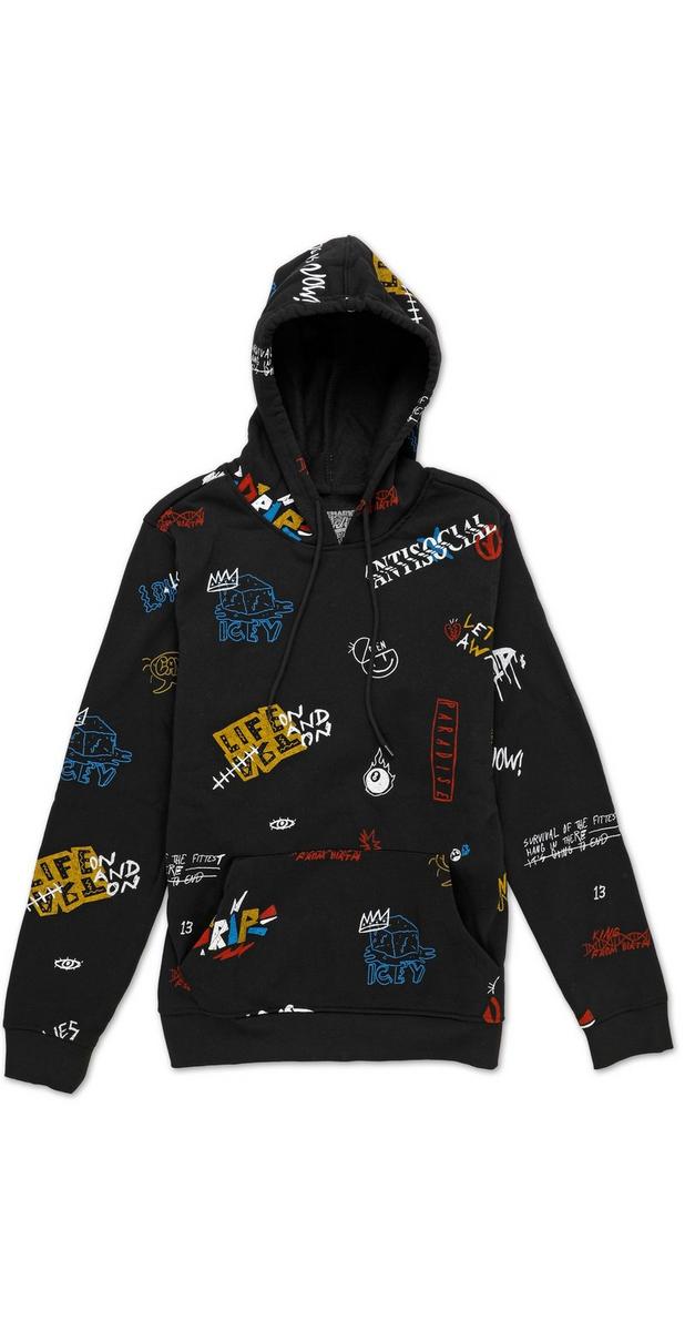 Men's Graffiti Print Fleece Hoodie - Black | Burkes Outlet