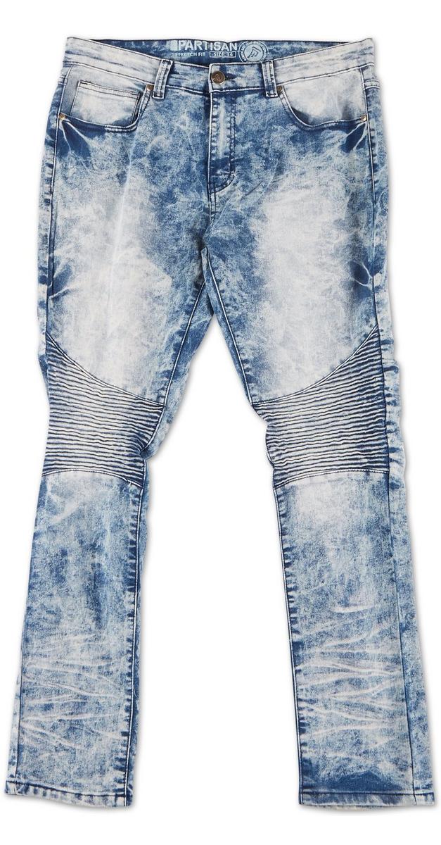 Men's Moto Acid Wash Jeans - Light Wash | Burkes Outlet