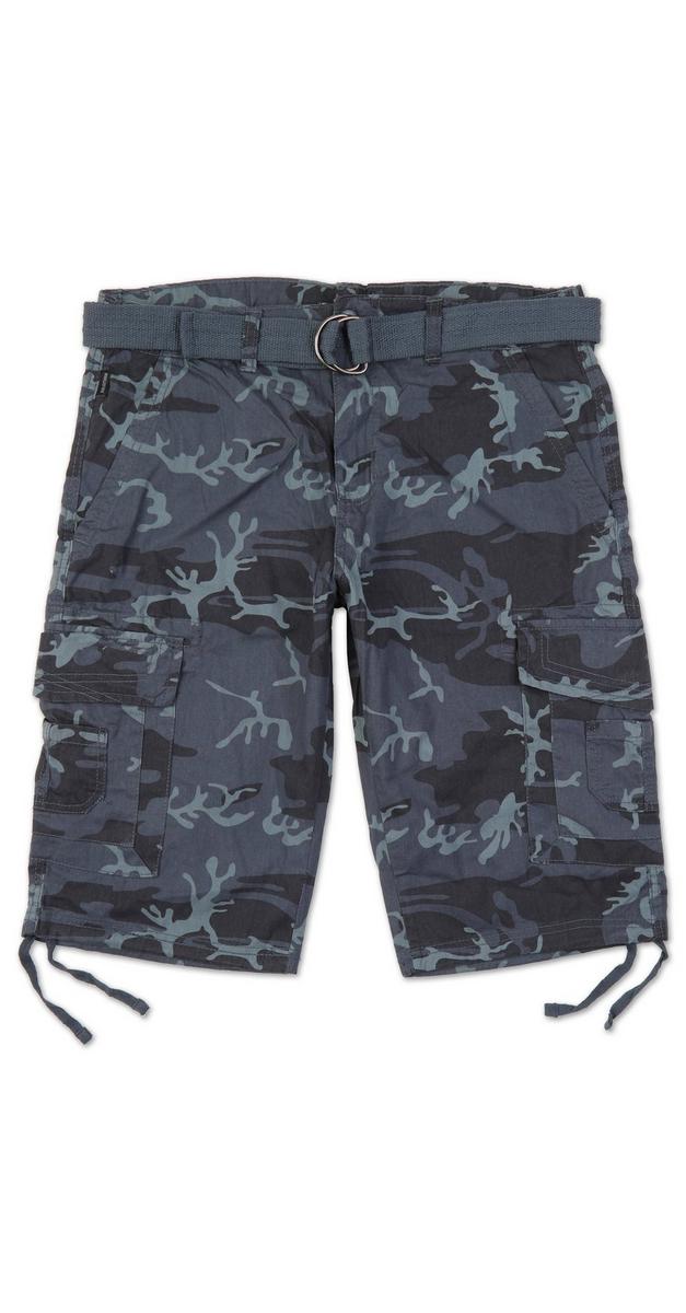 Men's Belted Camo Cargo Shorts - Blue | Burkes Outlet