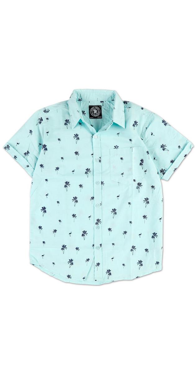 Men's Palm Tree Button-Up Shirt - Mint | Burkes Outlet