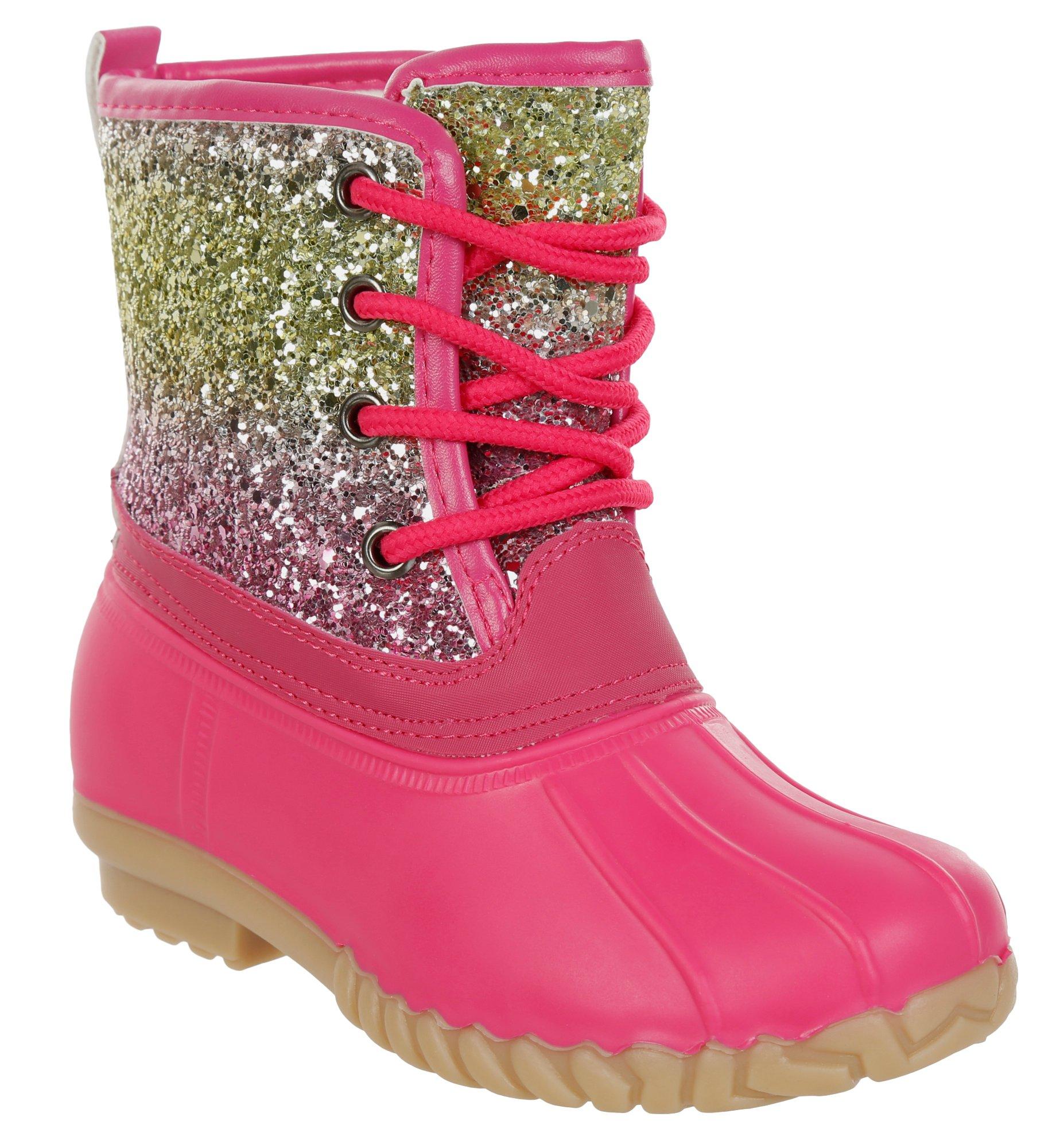 pink glitter duck boots
