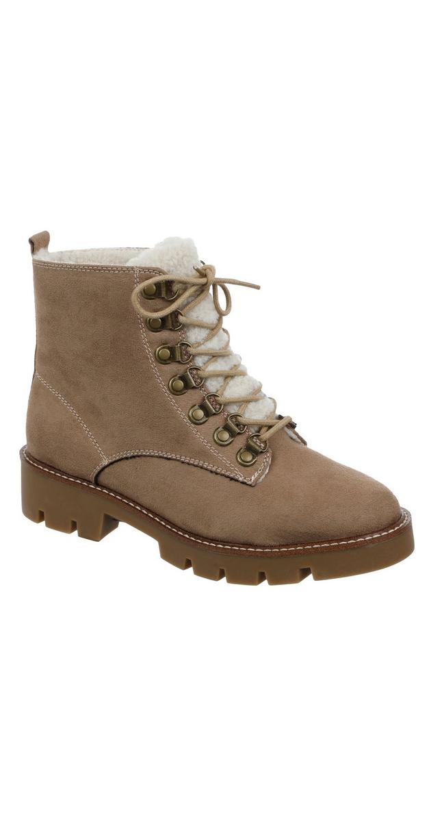 Women's Faux Suede Combat Boots - Tan | Burkes Outlet