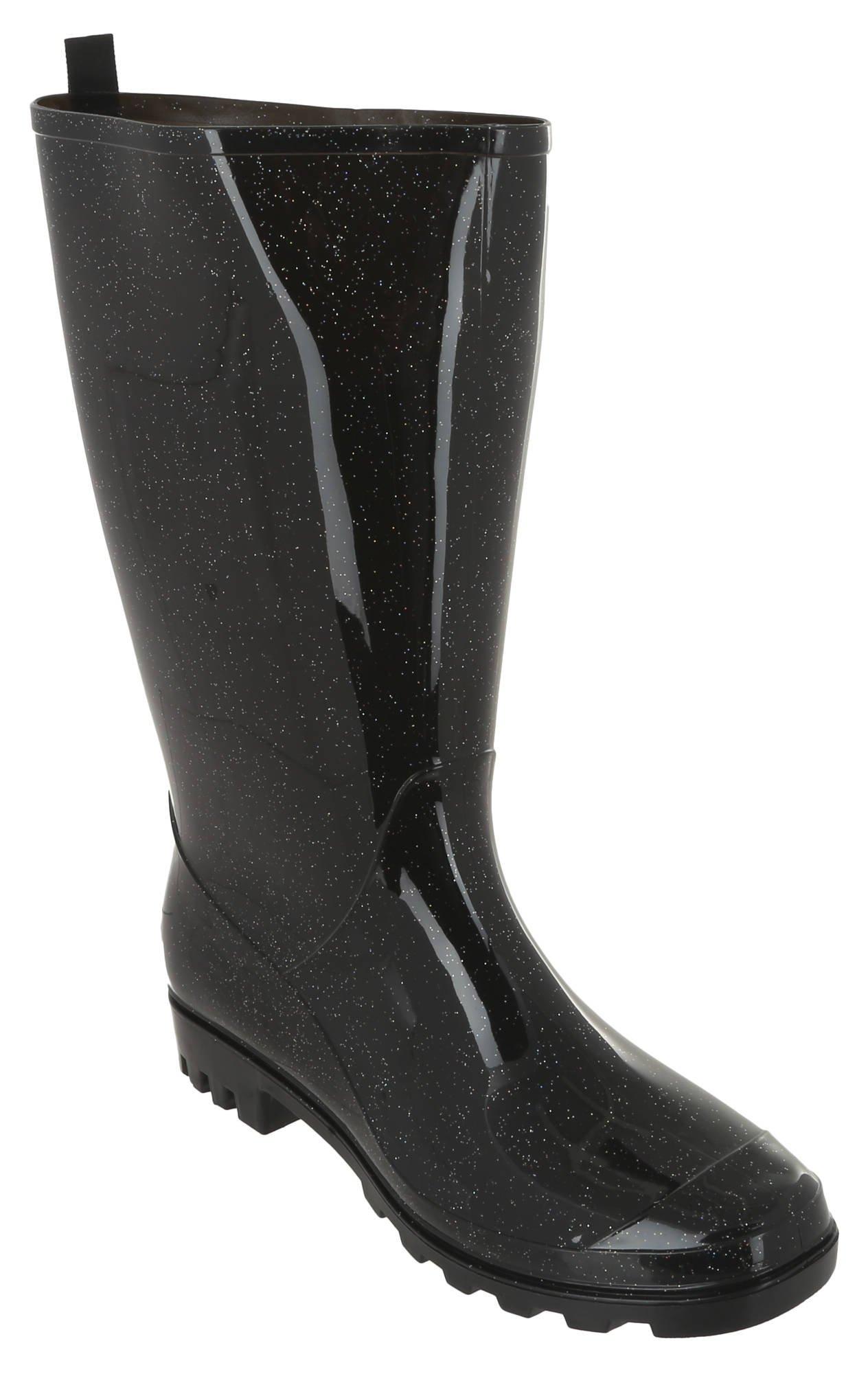 black glitter rain boots