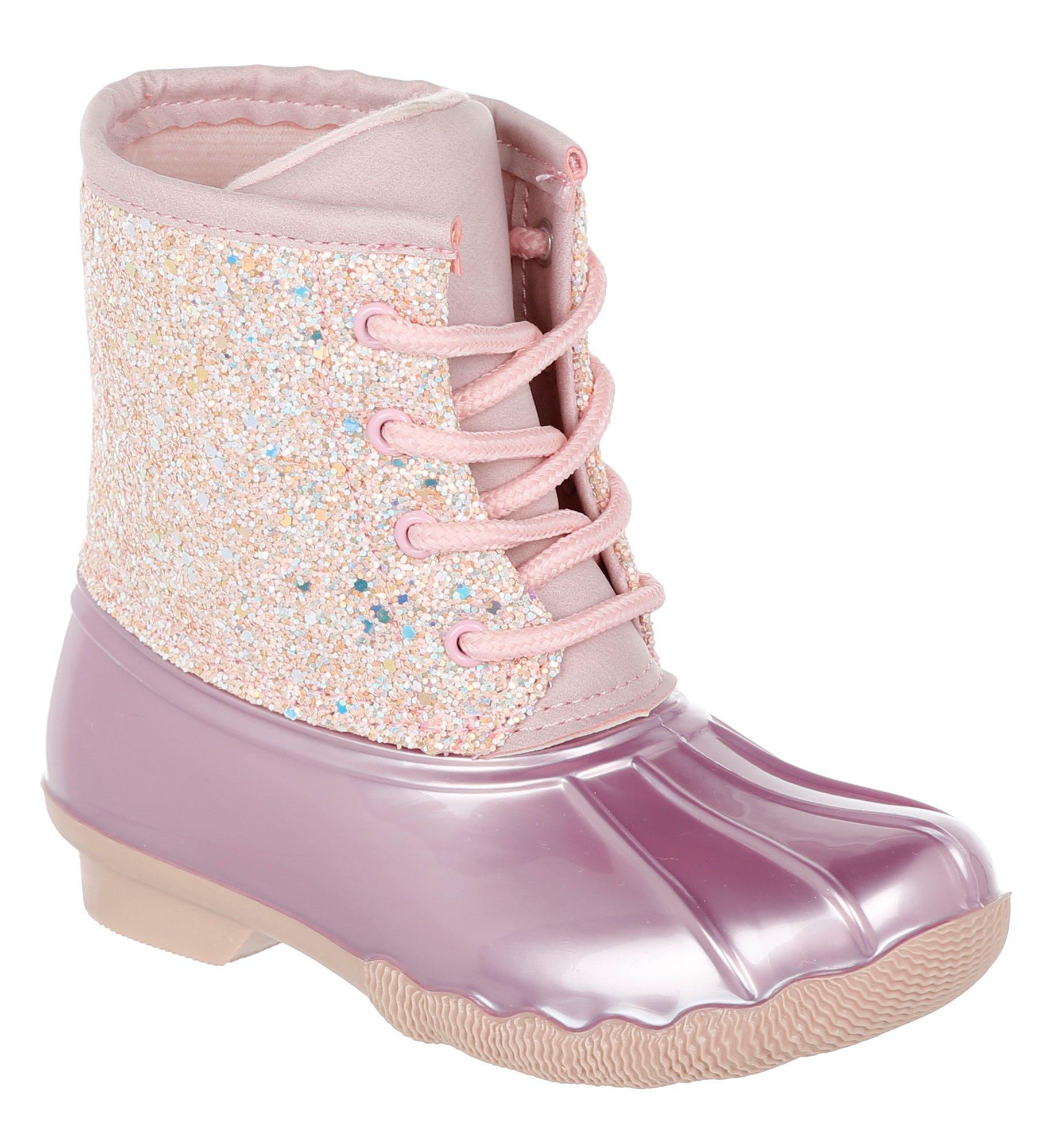 pink glitter duck boots