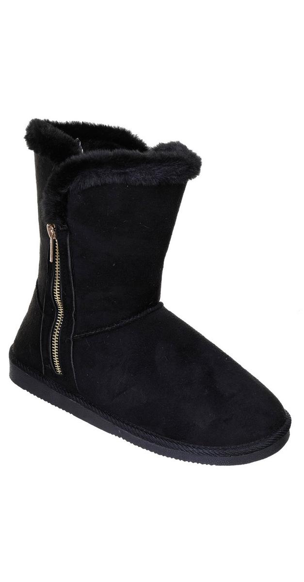 Women's Faux Fur Zipper Midi Boots - Black | Burkes Outlet