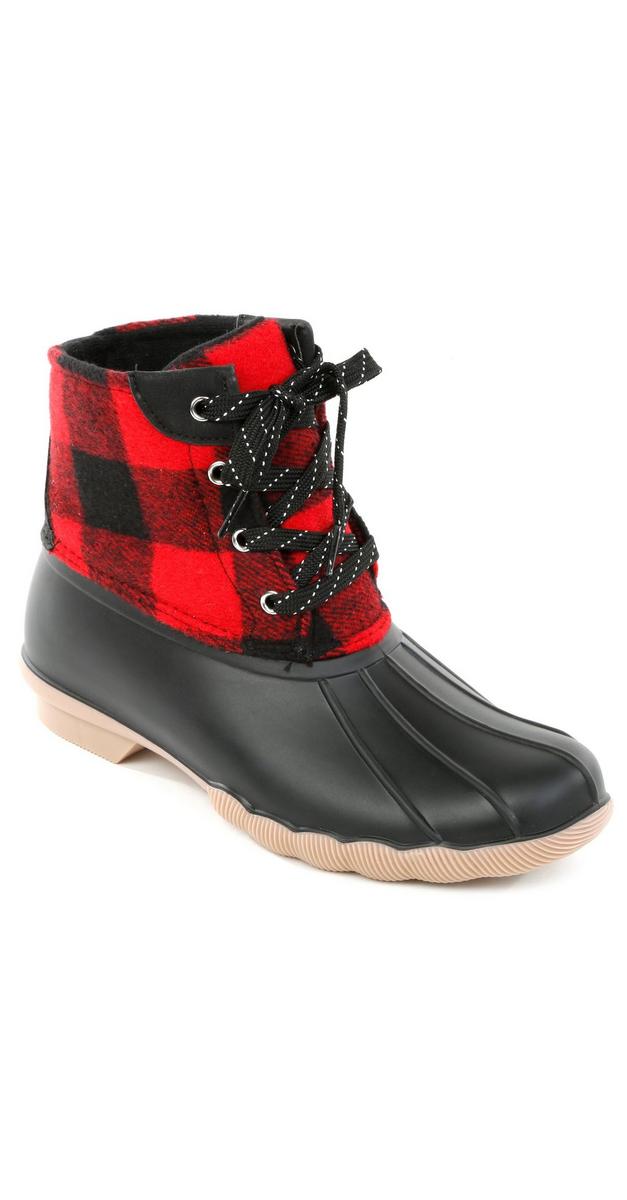 jenna buffalo plaid fold over duck boot