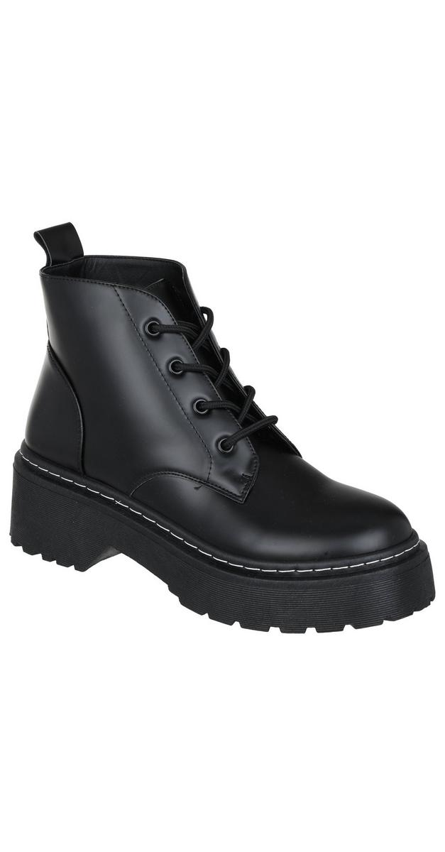 Women's Vegan Leather Combat Boots - Black | Burkes Outlet