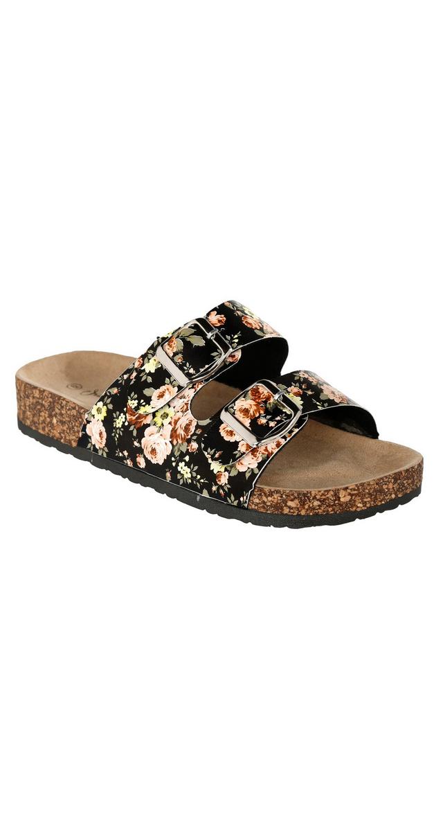 women's two buckle footbed sandals