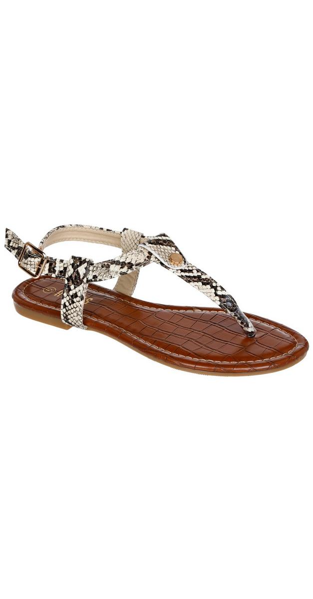 Women's Snakeskin Thong Flat Sandals - Brown | Burkes Outlet