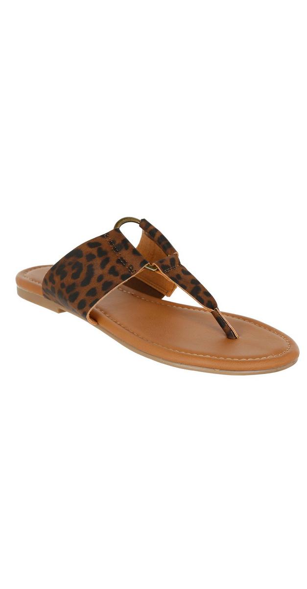 Price Leopard T-Flat Sandals - Brown Multi | Burkes Outlet