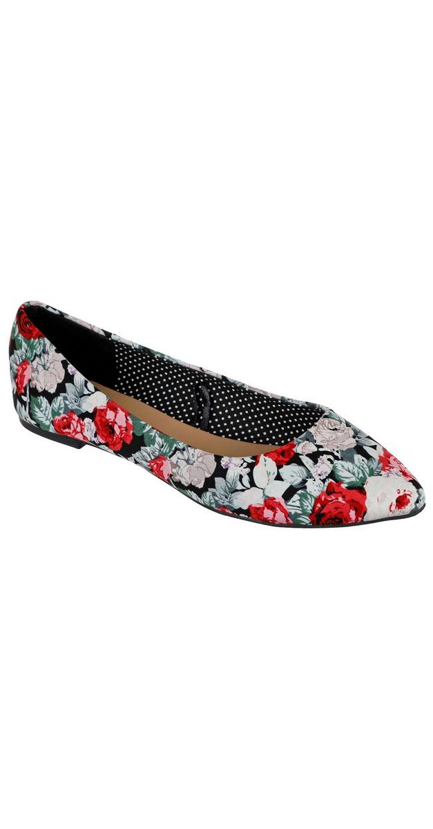 Floral Pointed Flats - Black Multi | Burkes Outlet