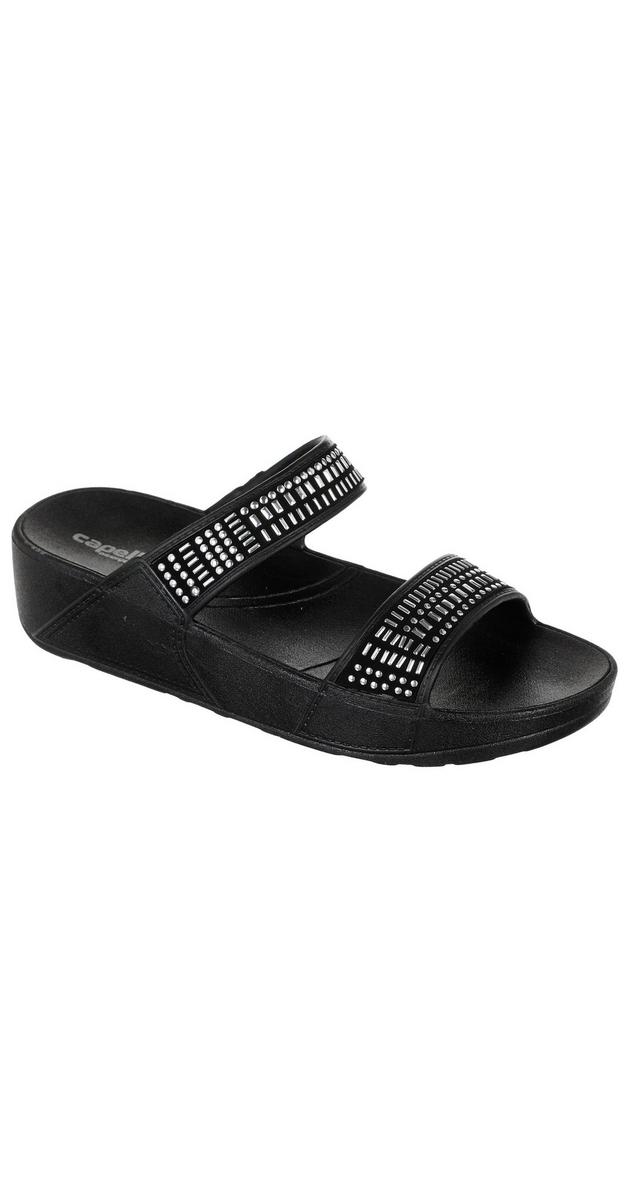 womens black wedge slides