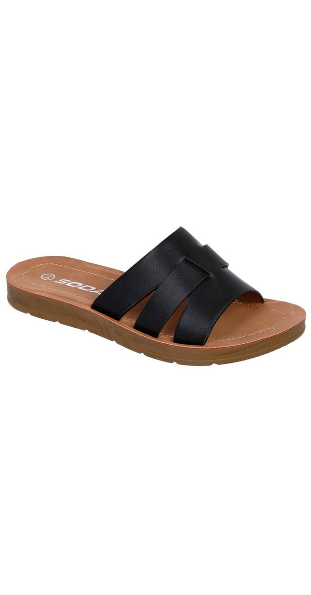 Women's Faux Leather Flat Slides - Black | Burkes Outlet