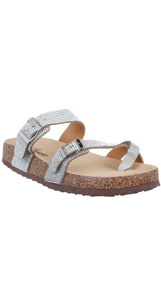 Women's Embellished Berk Footbed Sandals - Silver | Burkes Outlet
