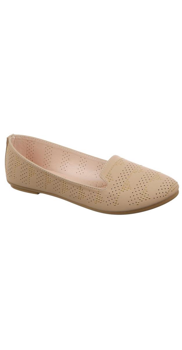 Women's Perforated Studded Flats Taupe Burkes Outlet