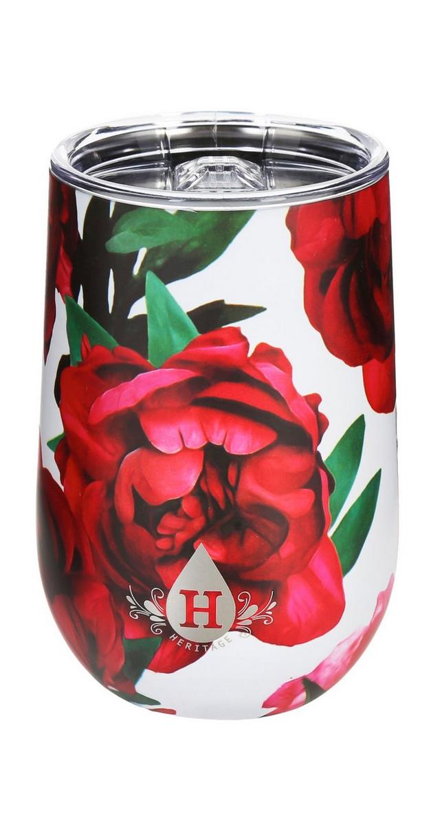 Roses Insulated Wine Glass Tumbler W Lid Burkes Outlet