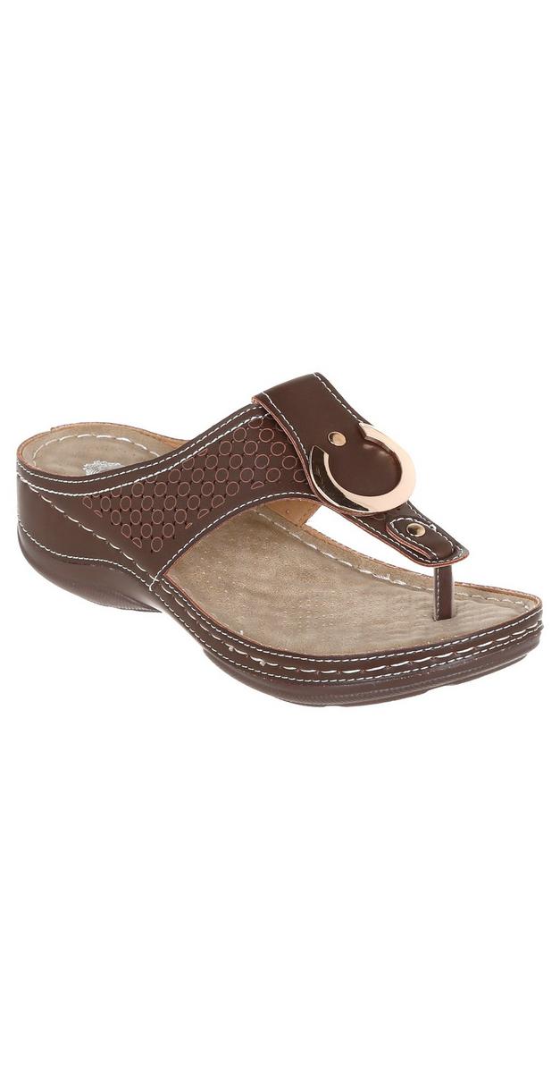 Women's Perforated Thong Comfort Sandals - Brown | Burkes Outlet