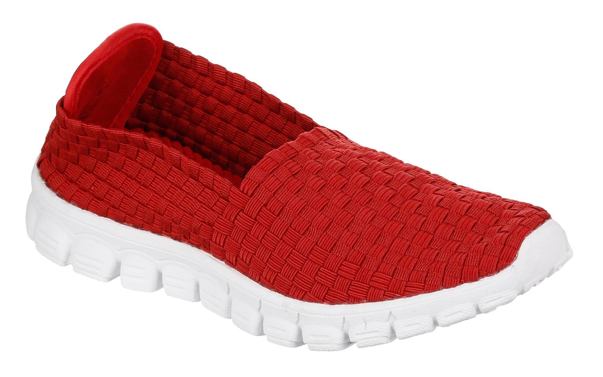 womens red slip ons