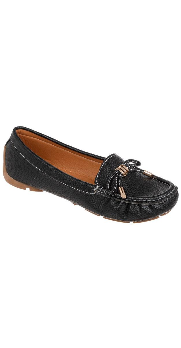 Women' Faux Leather Bow Slip-On Casual Shoes - Black | Burkes Outlet