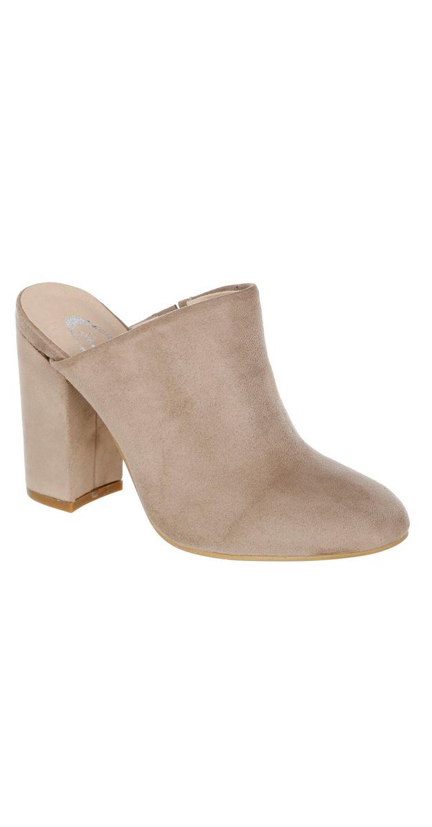 suede mules block heel