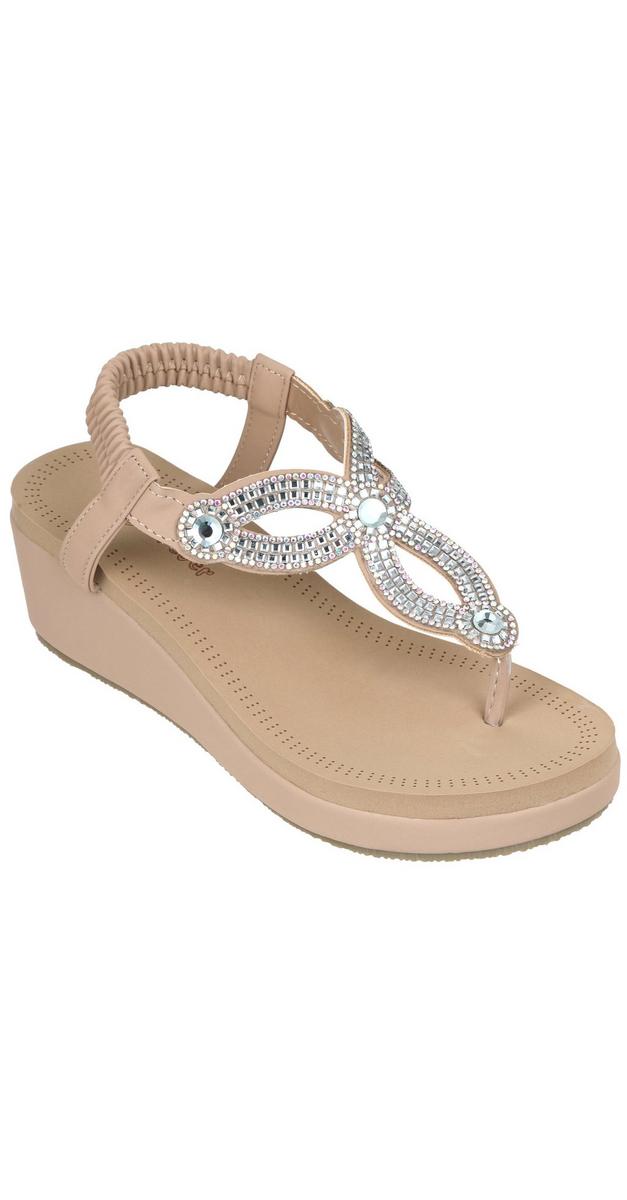 Women's Mature Jeweled Wedge Sandals - Taupe | Burkes Outlet