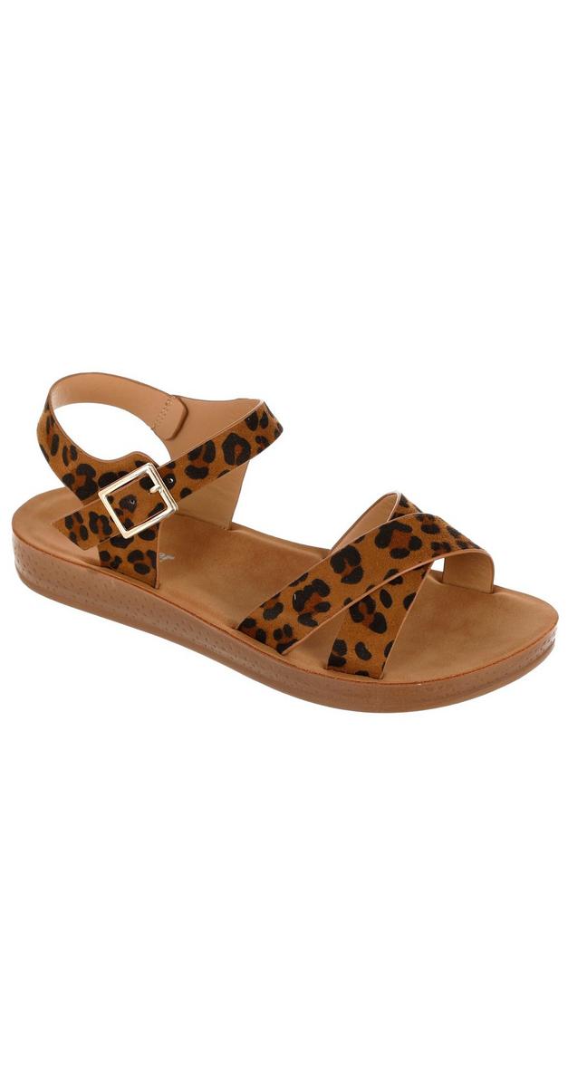 Leopard Print Flatbed Sandals - Brown Multi | Burkes Outlet