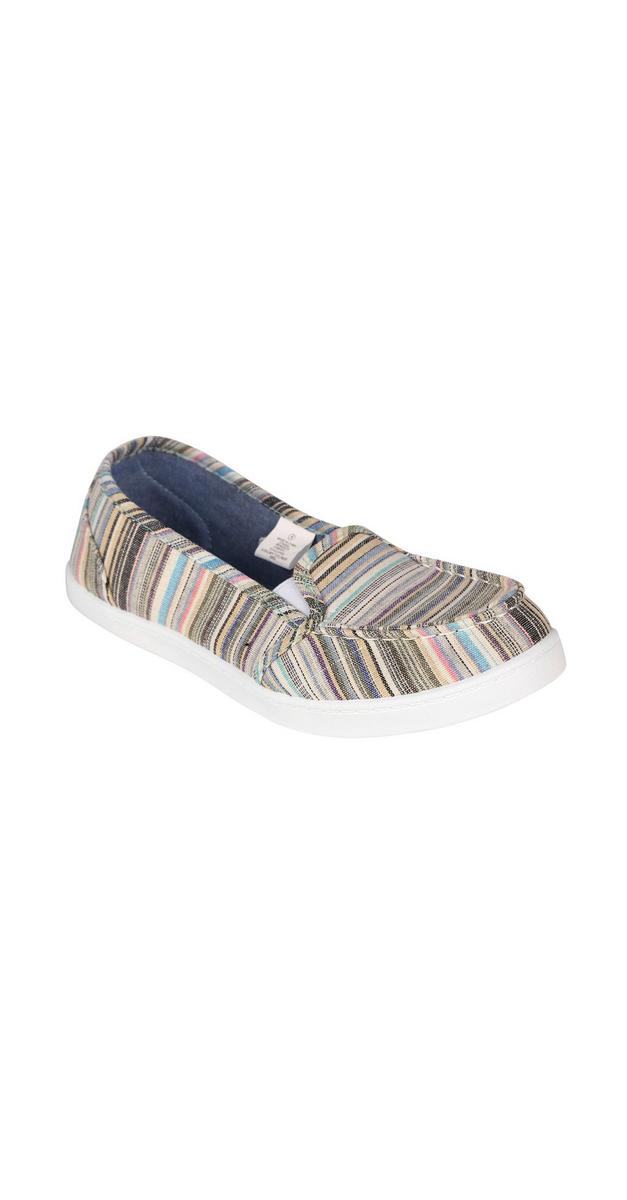 blue and white striped canvas shoes