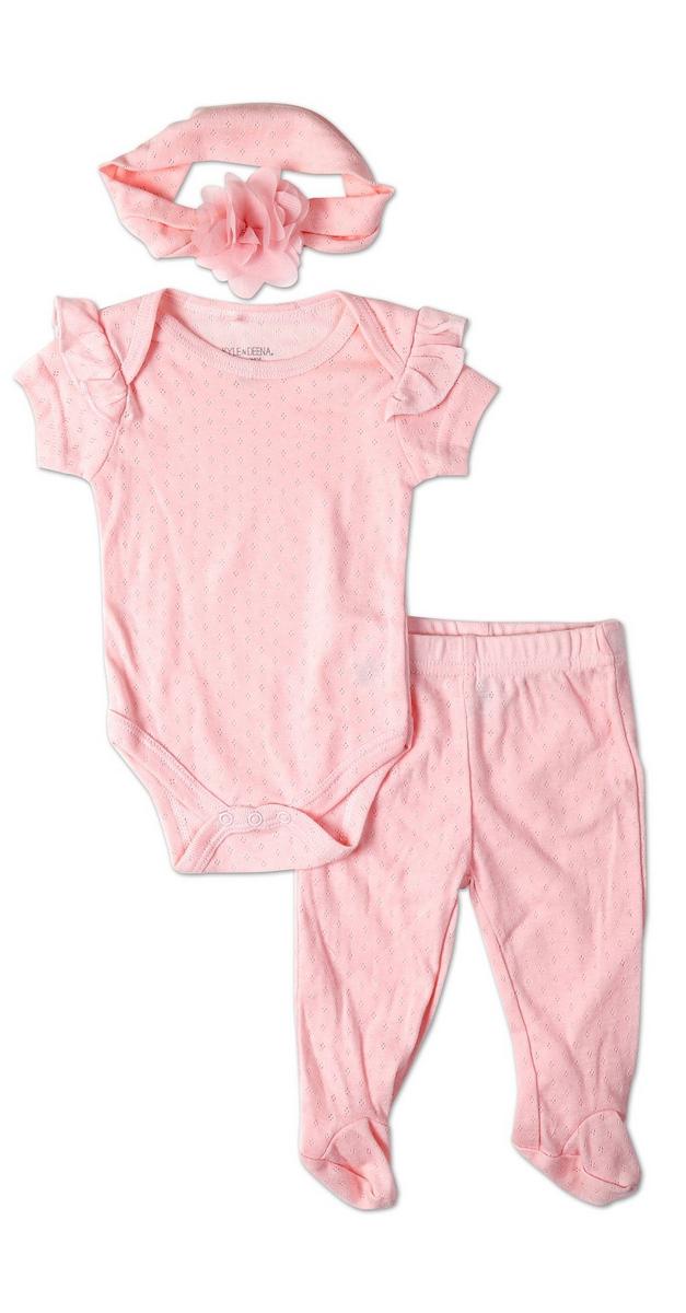 Baby Girls 3 Pc Footed Pants Set - Pink | Burkes Outlet