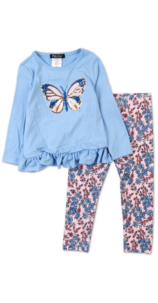 Toddler Girls 2 Pc Sequin Butterfly Leggings Set - Blue | Burkes Outlet