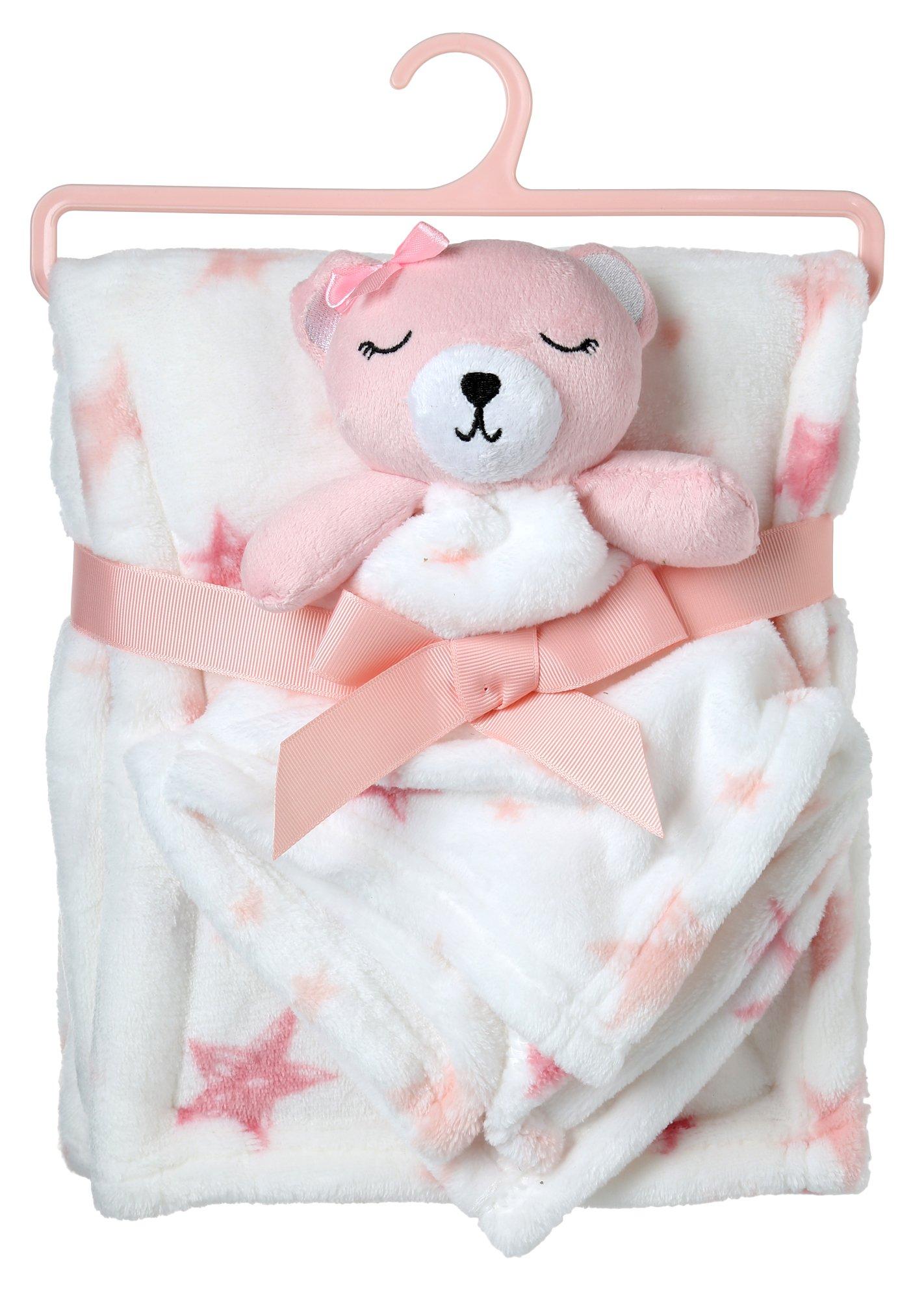 Teddy Bear Baby Blanket & Security Blanket 2 Pc Set - Pink ...